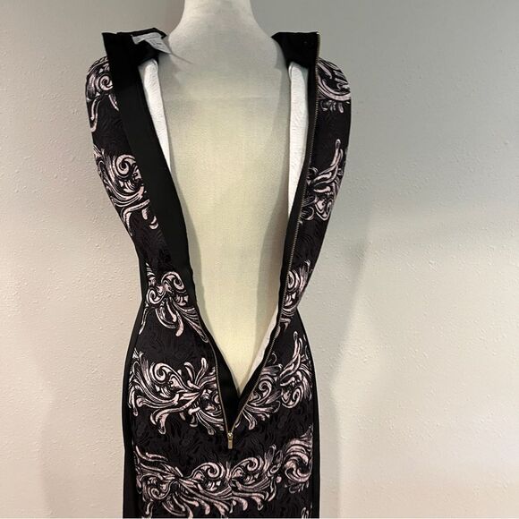 H&M Black and cream Sheath Midi Dress Mock Neck Sleeveless size 8 - Picture 4 of 10